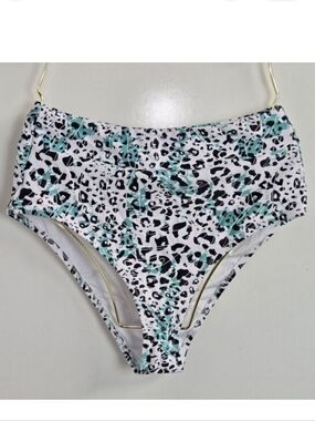 Avanova Leopard Print High Waist Swim Bottoms Sz S Teal Black White
